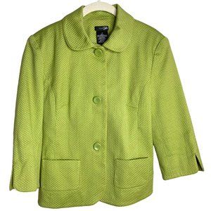 East 5th Womens Lime Green Waffle Weave Jacket with Collar Size 8 Office Career